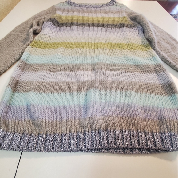 Free People XS Hohair Wool Light Weight Knit Sweater Striped Metallic - Picture 2 of 8